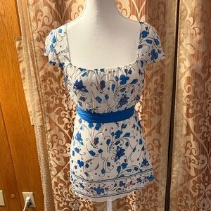 Vintage Floral Blue and White Blouse